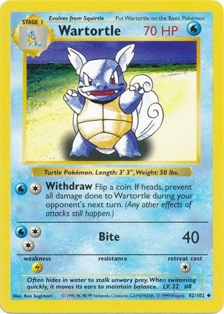 Wartortle (42/102) [Base Set Shadowless Unlimited] | Exor Games Dartmouth