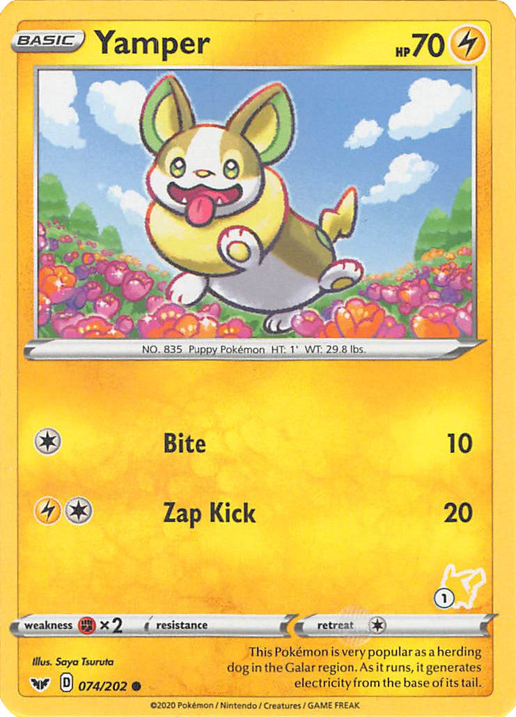 Yamper (074/202) (Pikachu Stamp #1) [Battle Academy 2022] | Exor Games Dartmouth