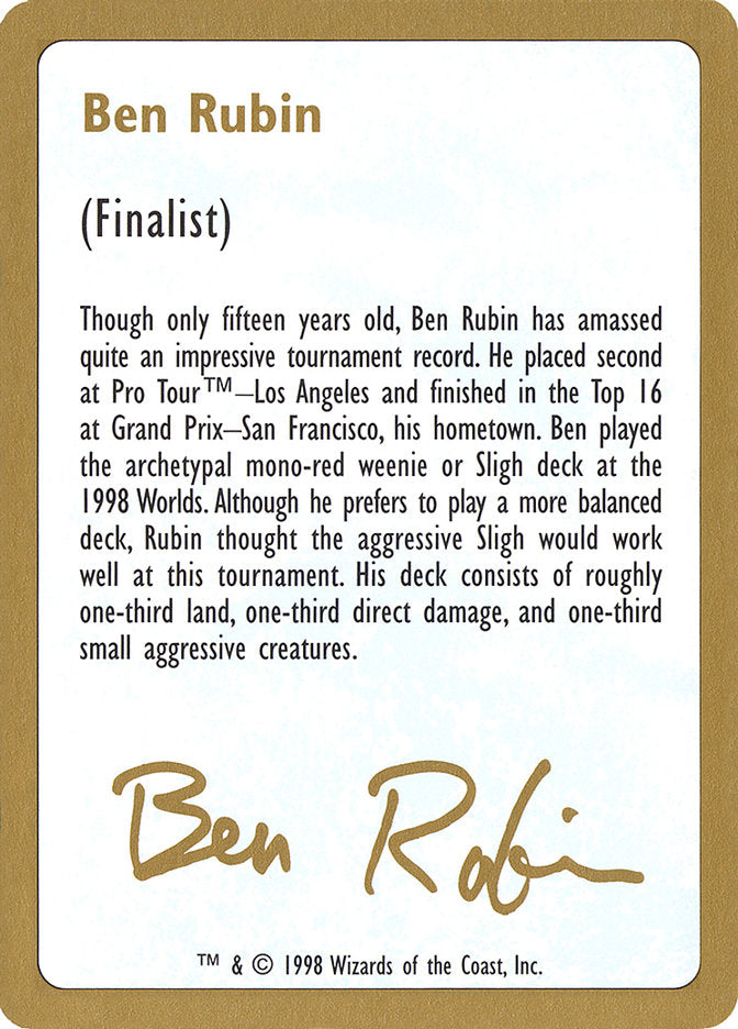 Ben Rubin Bio [World Championship Decks 1998] | Exor Games Dartmouth