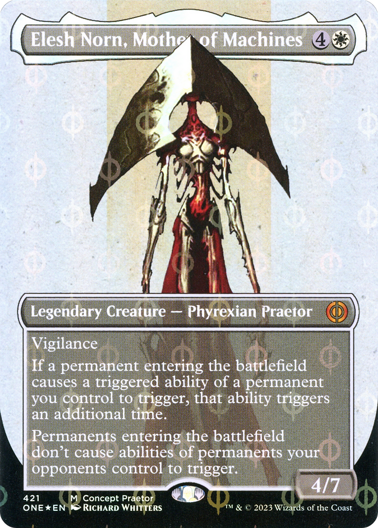 Elesh Norn, Mother of Machines (Borderless Concept Praetors Step-and-Compleat Foil) [Phyrexia: All Will Be One] | Exor Games Dartmouth