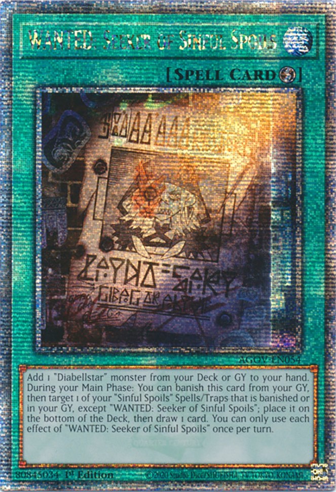 WANTED: Seeker of Sinful Spoils (Quarter Century Secret Rare) [AGOV-EN054] Quarter Century Secret Rare | Exor Games Dartmouth