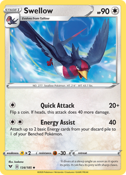 Swellow (134/185) [Sword & Shield: Vivid Voltage] | Exor Games Dartmouth