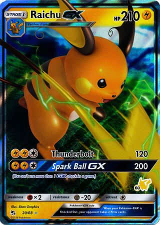 Raichu GX (20/68) (Pikachu Stamp #60) [Battle Academy 2020] | Exor Games Dartmouth