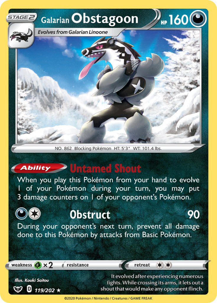 Galarian Obstagoon (119/202) (Theme Deck Exclusive) [Sword & Shield: Base Set] | Exor Games Dartmouth