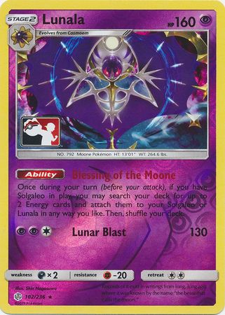 Lunala (102/236) (Pokemon Club Special Print) [Sun & Moon: Cosmic Eclipse] | Exor Games Dartmouth