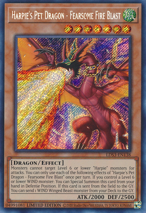 Harpie's Pet Dragon - Fearsome Fire Blast [LDS3-EN138] Secret Rare | Exor Games Dartmouth