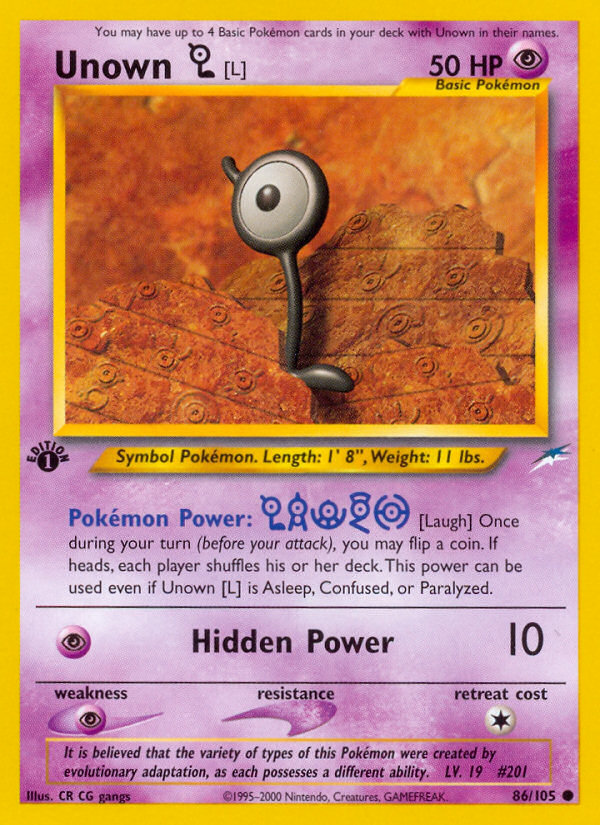 Unown [L] (86/105) [Neo Destiny 1st Edition] | Exor Games Dartmouth