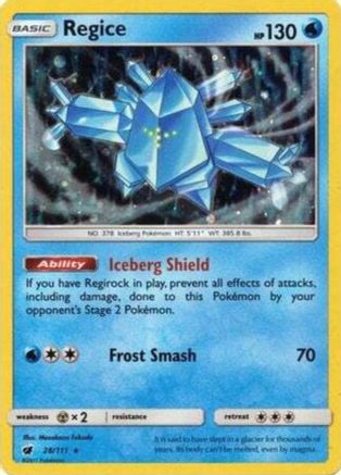 Regice (28/111) (Cosmos Holo) [Sun & Moon: Crimson Invasion] | Exor Games Dartmouth