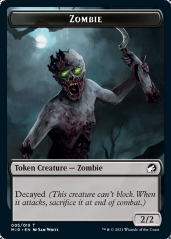 Zombie (005) // Wrenn and Seven Emblem Double-sided Token [Innistrad: Midnight Hunt Tokens] | Exor Games Dartmouth