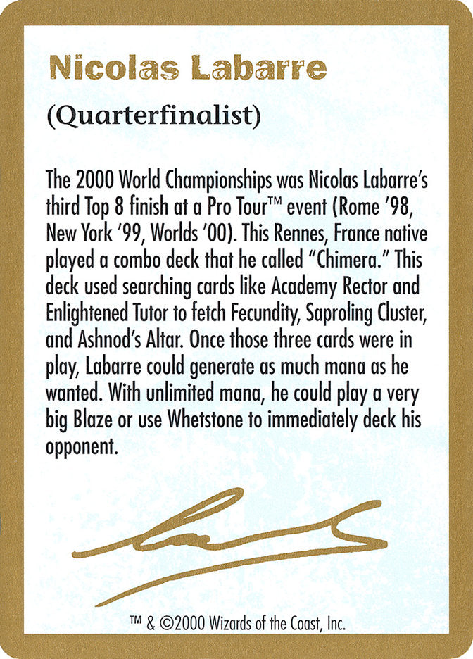 Nicolas Labarre Bio [World Championship Decks 2000] | Exor Games Dartmouth