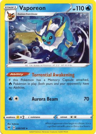 Vaporeon (030/185) (Cosmos Holo) [Sword & Shield: Vivid Voltage] | Exor Games Dartmouth