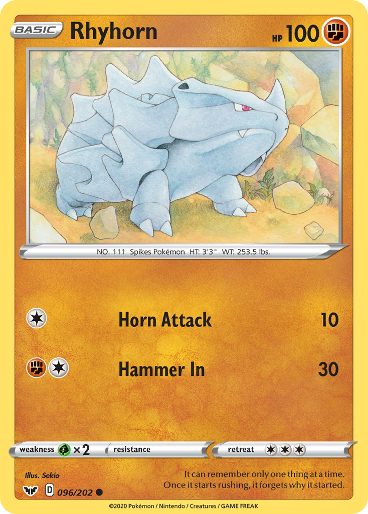 Rhyhorn (096/202) [Sword & Shield: Base Set] | Exor Games Dartmouth