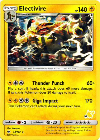 Electivire (43/147) (Pikachu Stamp #32) [Battle Academy 2020] | Exor Games Dartmouth