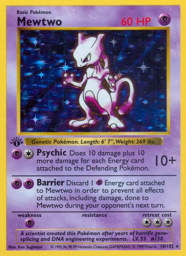 Mewtwo (10/102) (Shadowless) [Base Set 1st Edition] | Exor Games Dartmouth