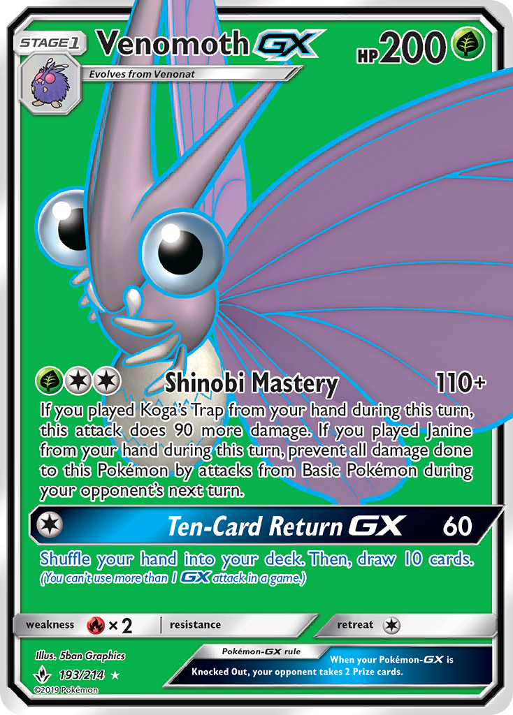 Venomoth GX (193/214) [Sun & Moon: Unbroken Bonds] | Exor Games Dartmouth