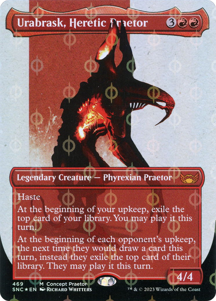 Urabrask, Heretic Praetor (Borderless Concept Praetors Step-and-Compleat Foil) [Phyrexia: All Will Be One] | Exor Games Dartmouth