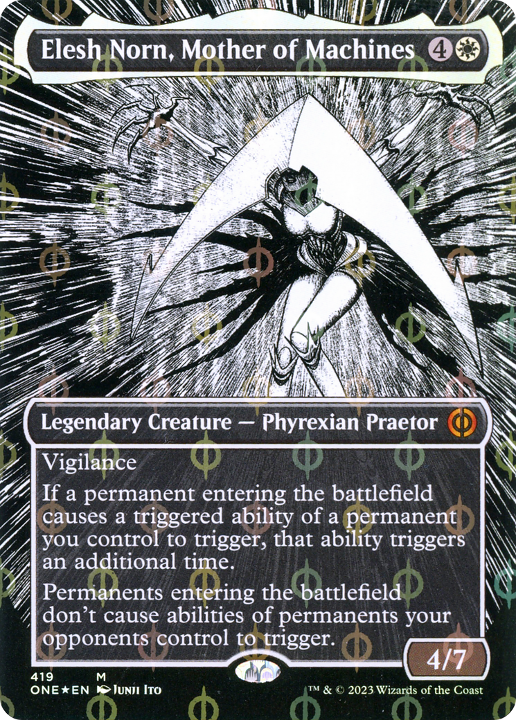 Elesh Norn, Mother of Machines (Borderless Manga Step-and-Compleat Foil) [Phyrexia: All Will Be One] | Exor Games Dartmouth