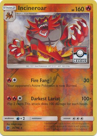 Incineroar (26/149) (League Promo) [Sun & Moon: Base Set] | Exor Games Dartmouth