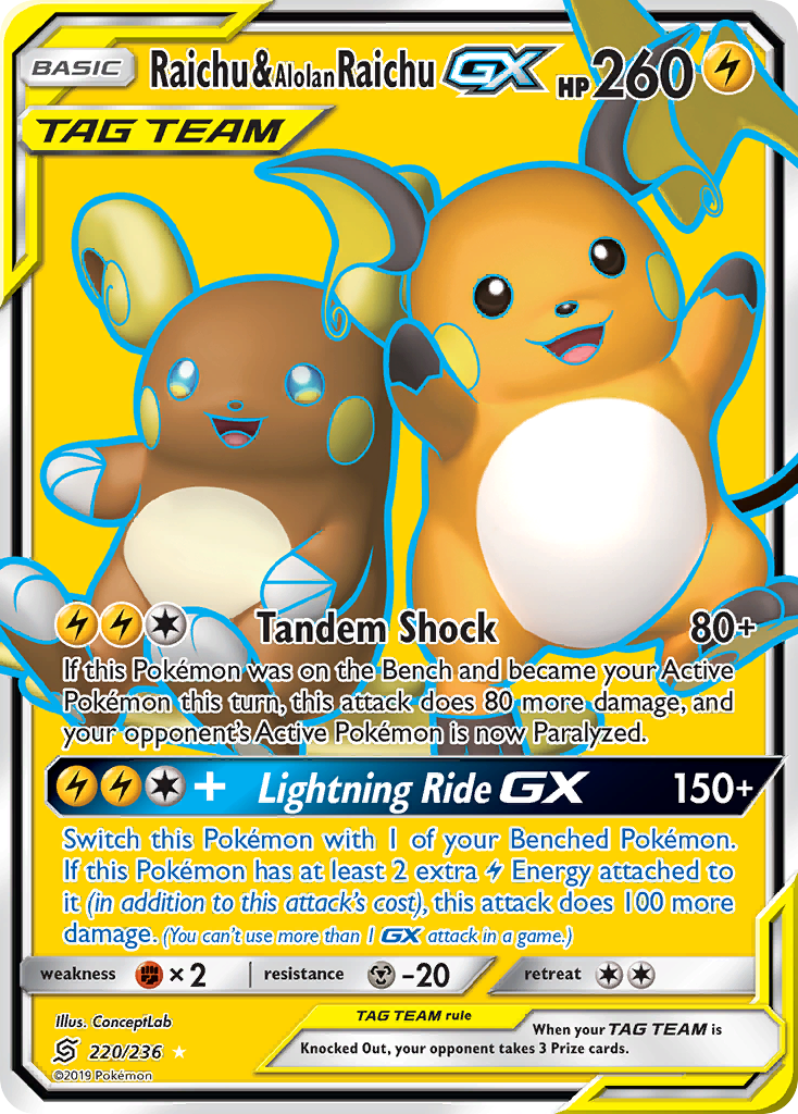 Raichu & Alolan Raichu GX (220/236) [Sun & Moon: Unified Minds] | Exor Games Dartmouth