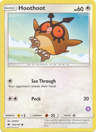 Hoothoot (106/147) (Deck Exclusive #1) [Sun & Moon: Trainer Kit - Alolan Sandslash] | Exor Games Dartmouth