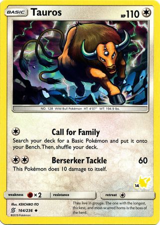 Tauros (164/236) (Pikachu Stamp #14) [Battle Academy 2020] | Exor Games Dartmouth