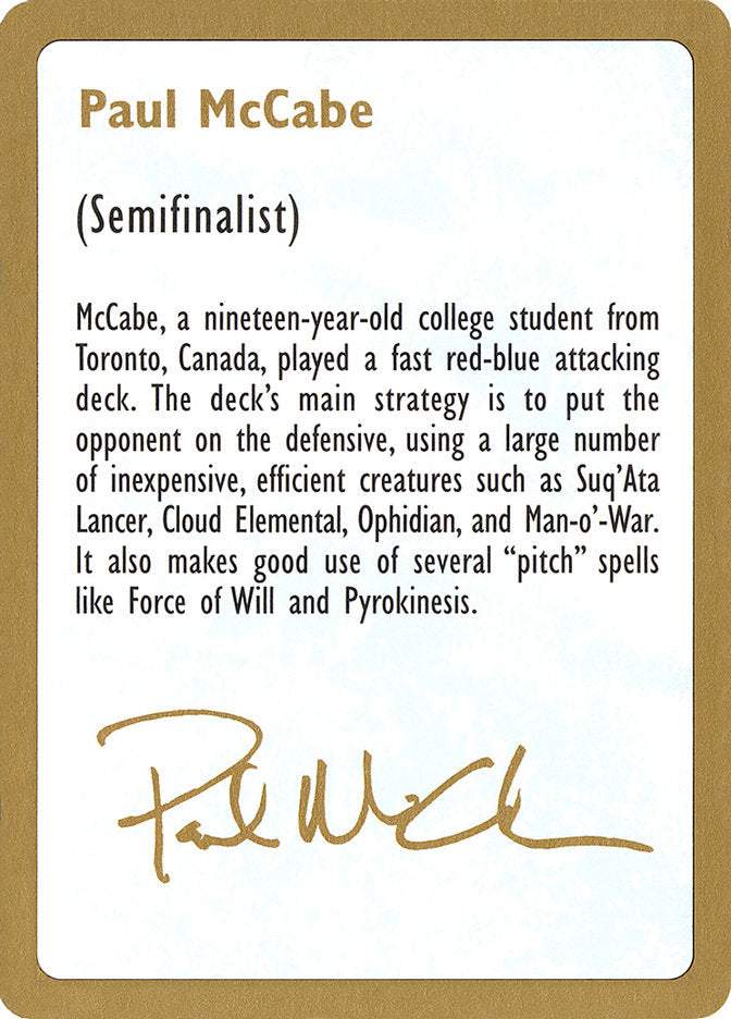 Paul McCabe Bio [World Championship Decks 1997] | Exor Games Dartmouth