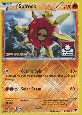 Solrock (64/146) (3rd Place League Challenge Promo) [XY: Base Set] | Exor Games Dartmouth