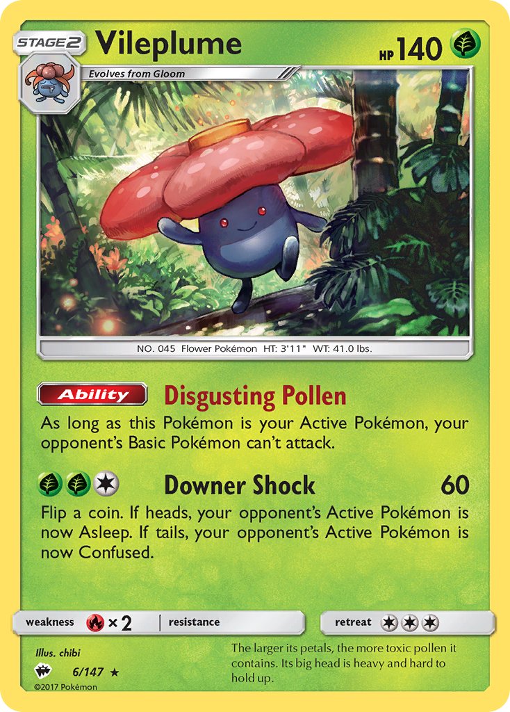 Vileplume (6/147) (Prerelease Kit Exclusive) (Theme Deck Exclusive) [Sun & Moon: Burning Shadows] | Exor Games Dartmouth