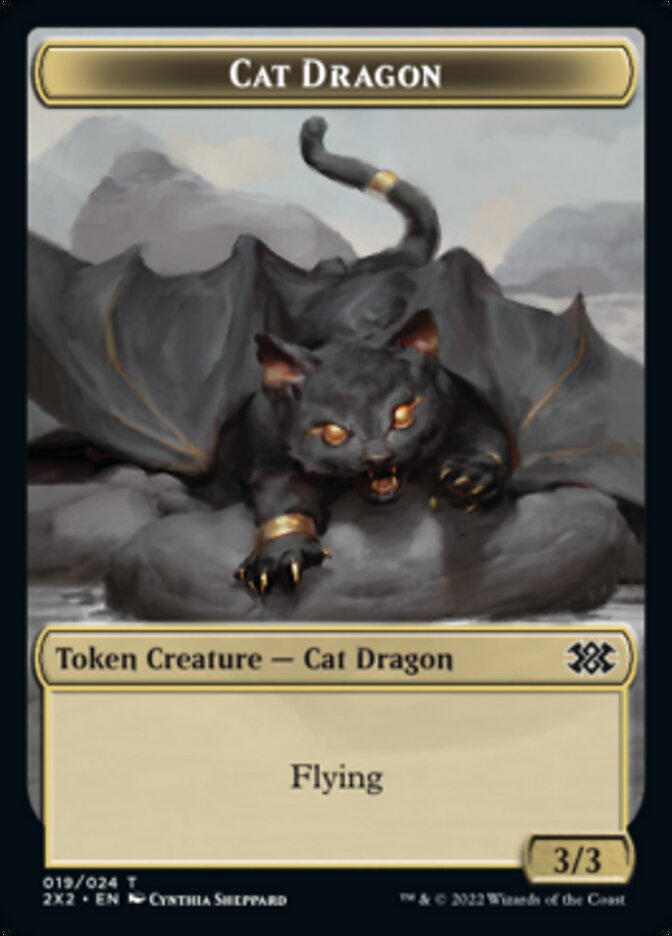 Cat Dragon // Knight Double-sided Token [Double Masters 2022 Tokens] | Exor Games Dartmouth