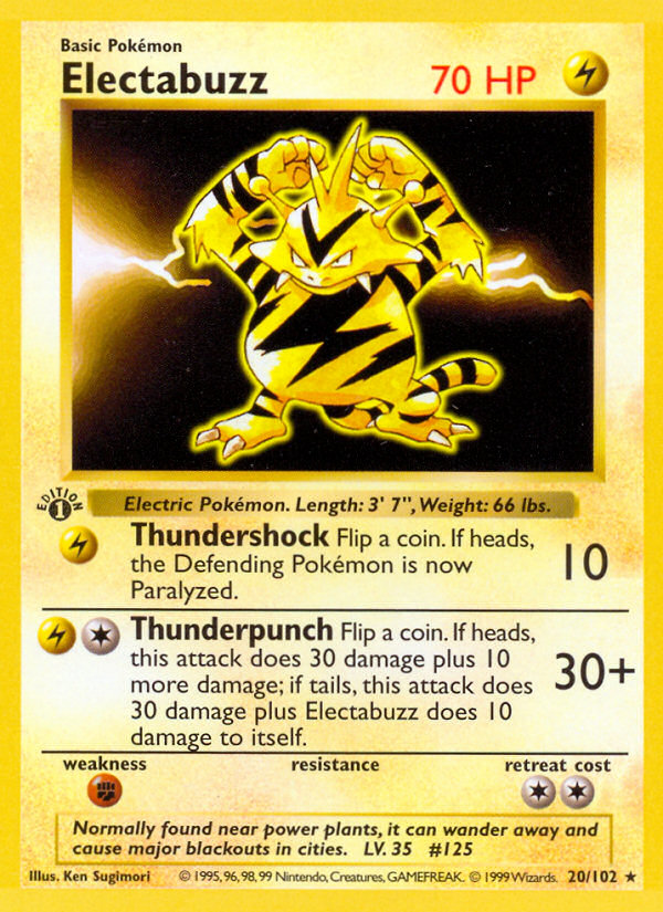 Electabuzz (20/102) (Shadowless) [Base Set 1st Edition] | Exor Games Dartmouth