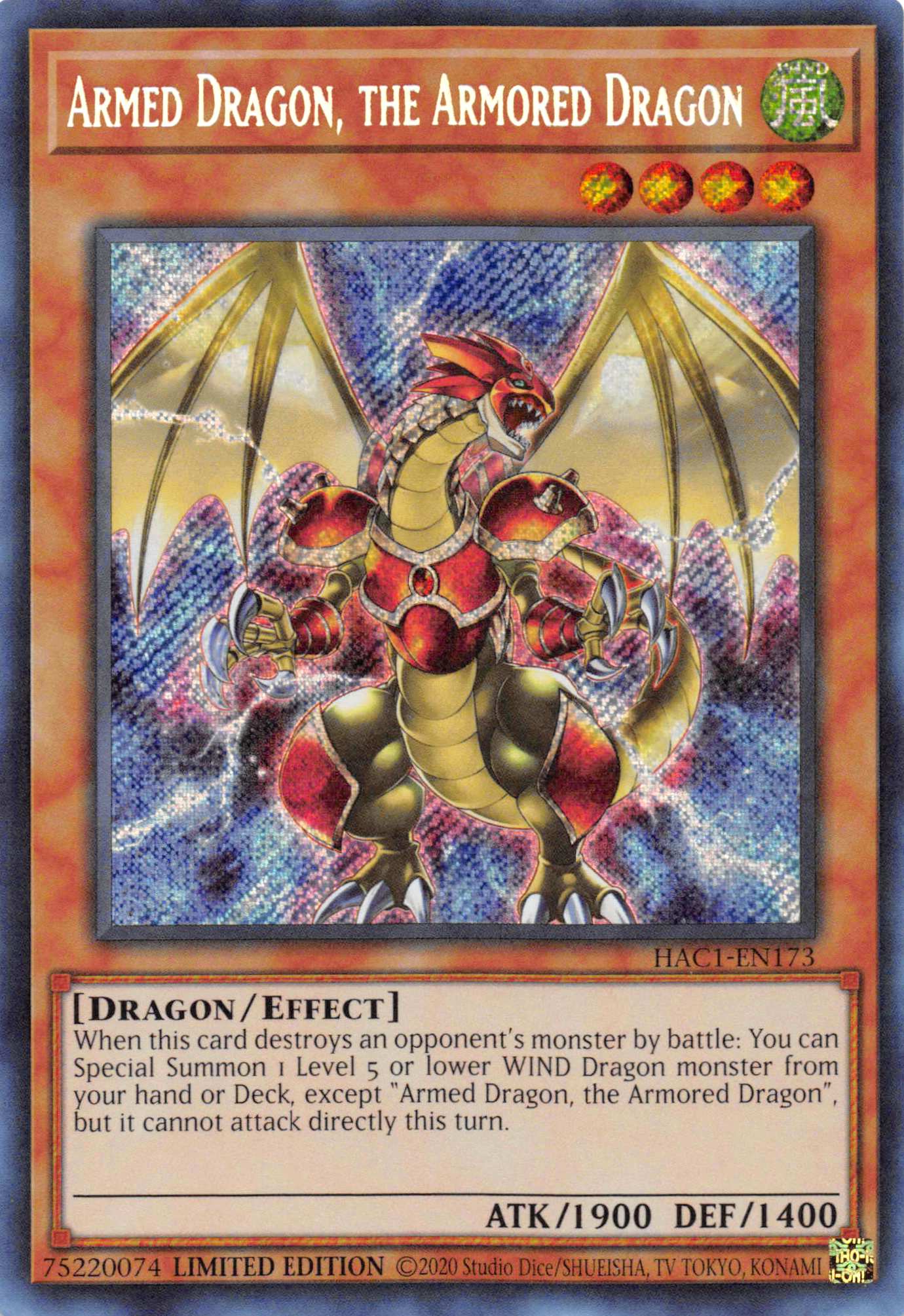 Armed Dragon, the Armored Dragon [HAC1-EN173] Secret Rare | Exor Games Dartmouth