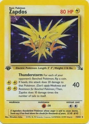 Zapdos (15/62) (Cosmos Holo) [Fossil 1st Edition] | Exor Games Dartmouth