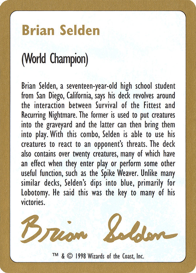 Brian Selden Bio [World Championship Decks 1998] | Exor Games Dartmouth