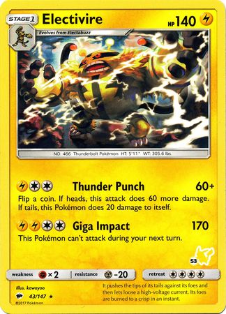 Electivire (43/147) (Pikachu Stamp #53) [Battle Academy 2020] | Exor Games Dartmouth