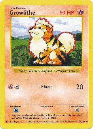 Growlithe (28/102) [Base Set Shadowless Unlimited] | Exor Games Dartmouth