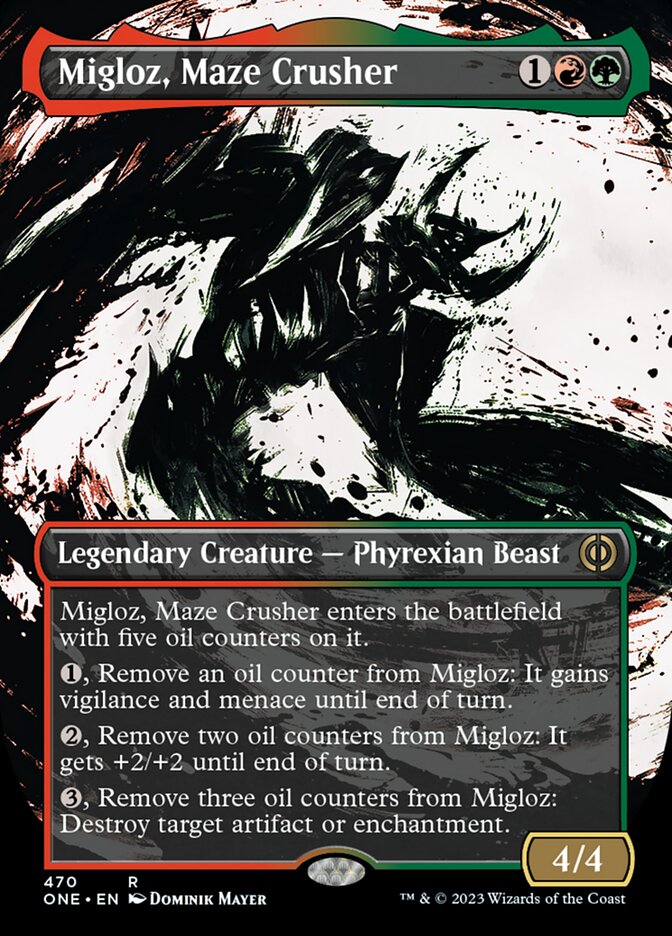 Migloz, Maze Crusher (Borderless Ichor Step-and-Compleat Foil) [Phyrexia: All Will Be One] | Exor Games Dartmouth