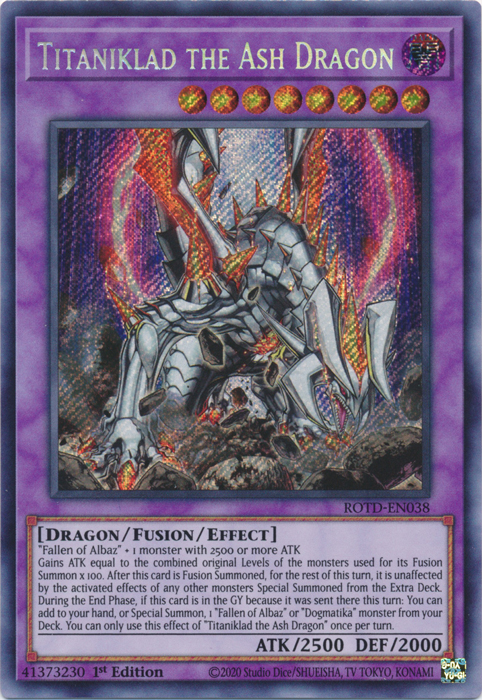 Titaniklad the Ash Dragon [ROTD-EN038] Secret Rare | Exor Games Dartmouth