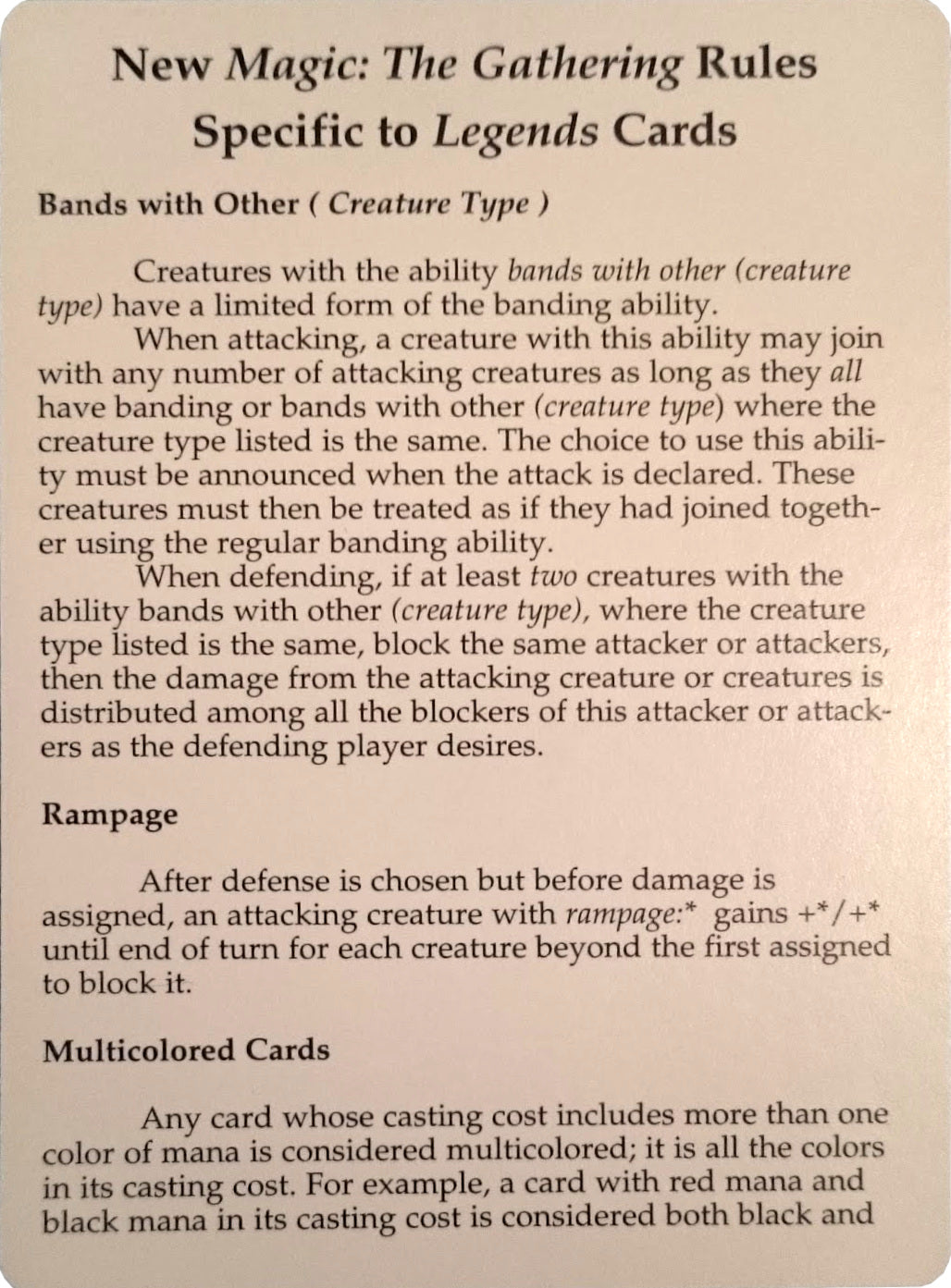 Legends Rules Card [Legends Tokens] | Exor Games Dartmouth