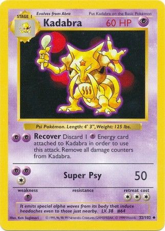 Kadabra (32/102) [Base Set Shadowless Unlimited] | Exor Games Dartmouth