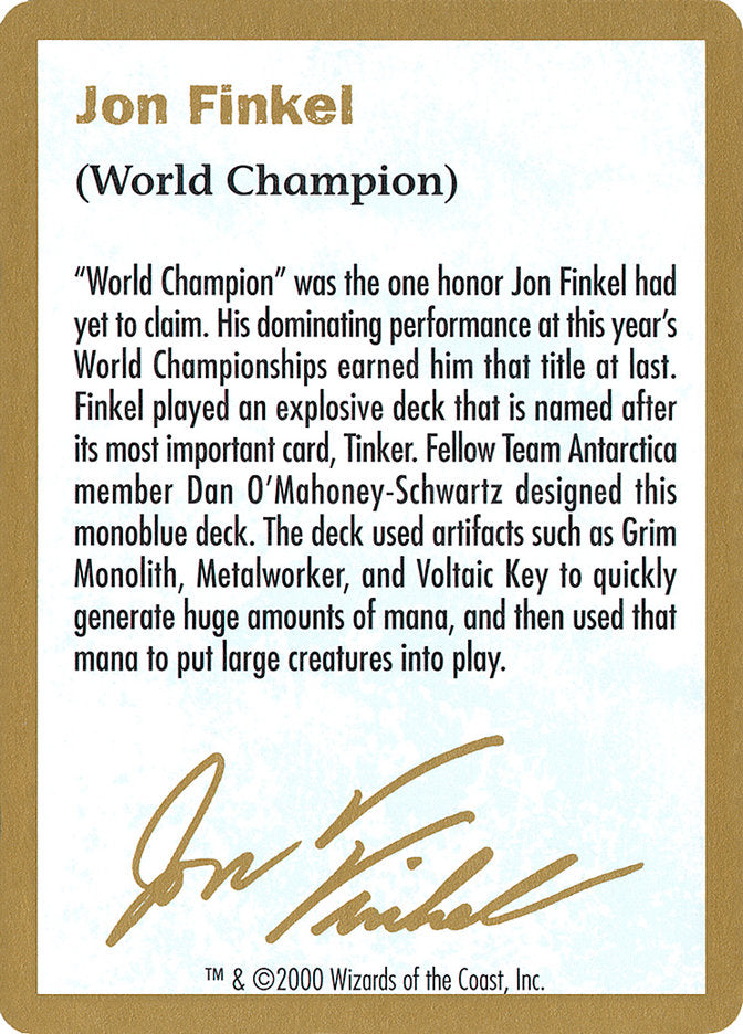 Jon Finkel Bio [World Championship Decks 2000] | Exor Games Dartmouth